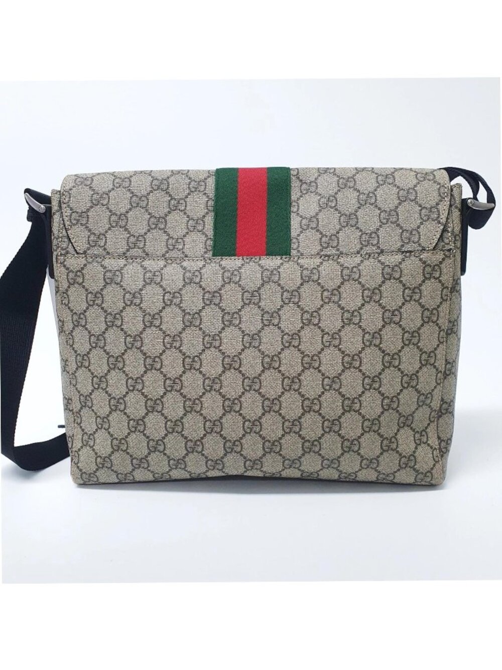 Authentic Gucci GG Supreme Web Messenger Bag Beige Ebony Canvas Crossbody - Picture 3 of 11